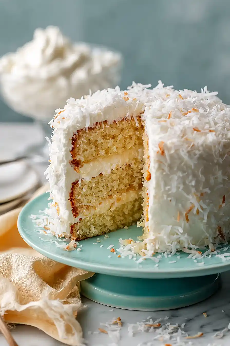 Creamy Coconut Cake with Sour Cream Frosting - Homefoodkitchen