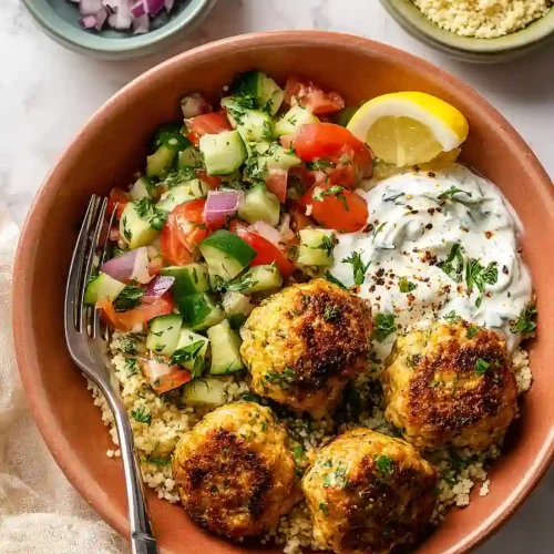 mediterranean meatballs bowl