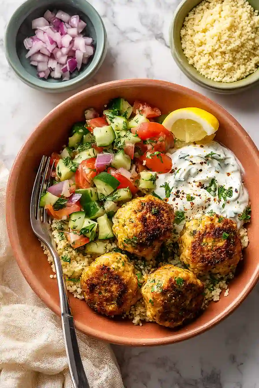 mediterranean meatballs bowl