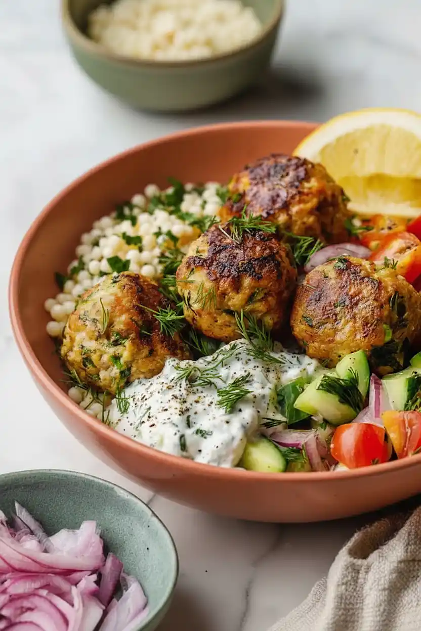 mediterranean meatballs bowl