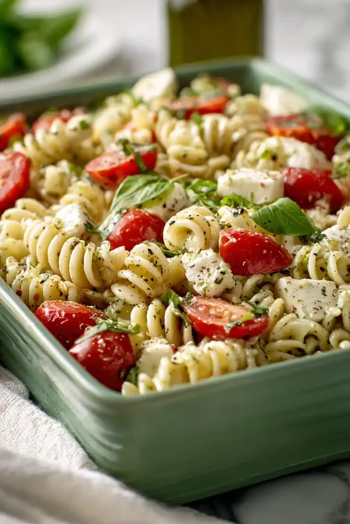 Creamy High Protein Caprese Pasta Salad