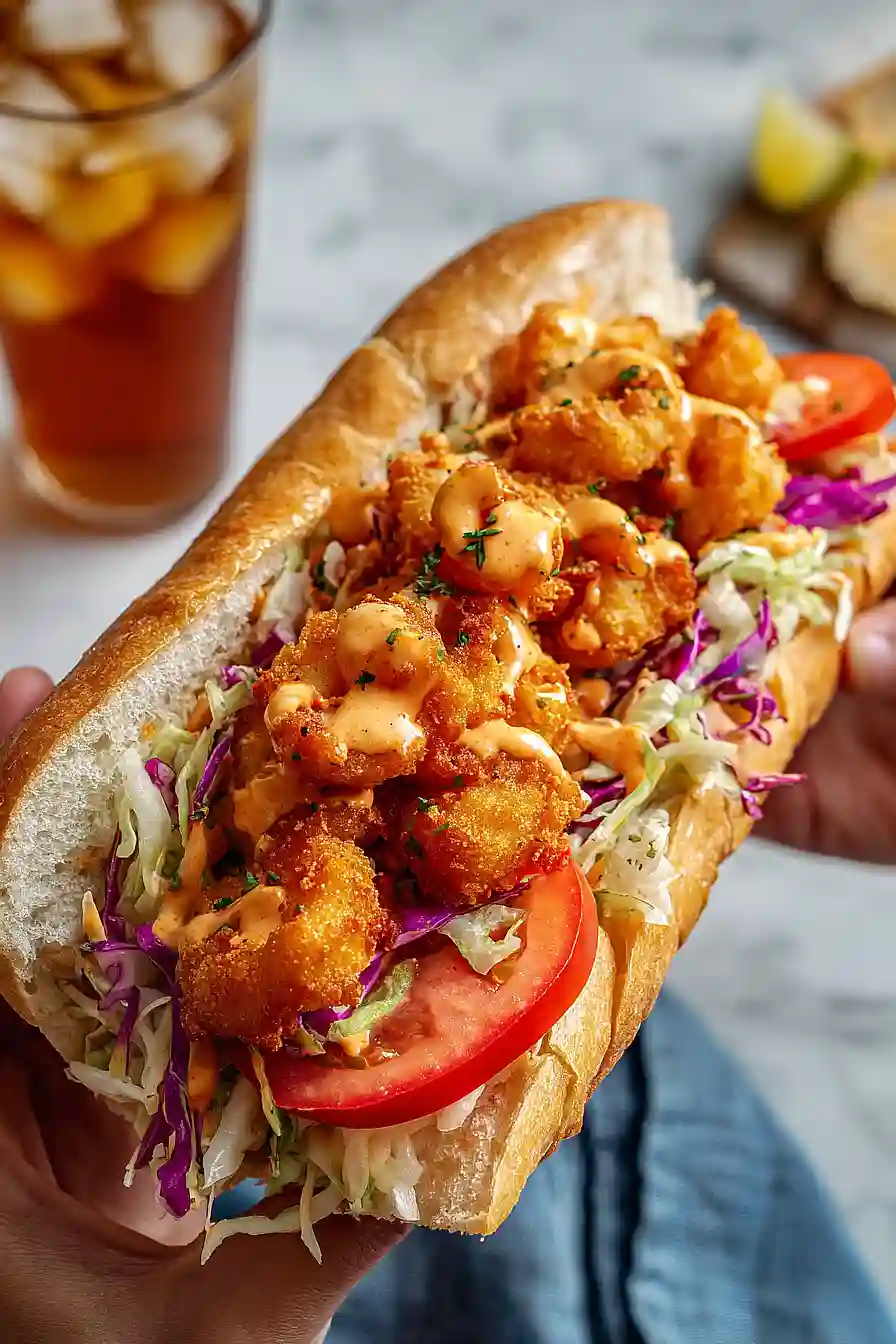 bang bang shrimp po' boy's sandwich