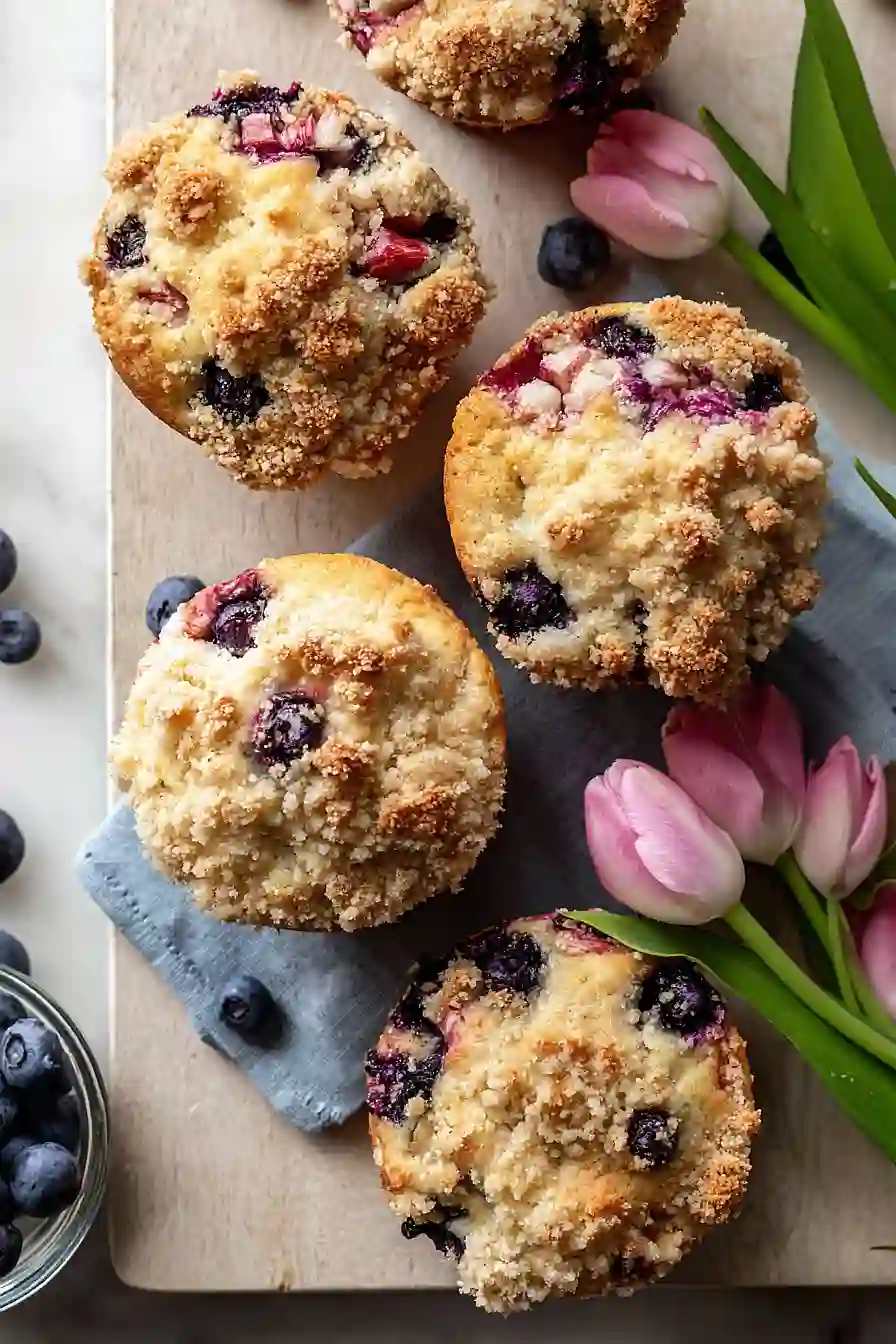 blueberry rhubarb muffins