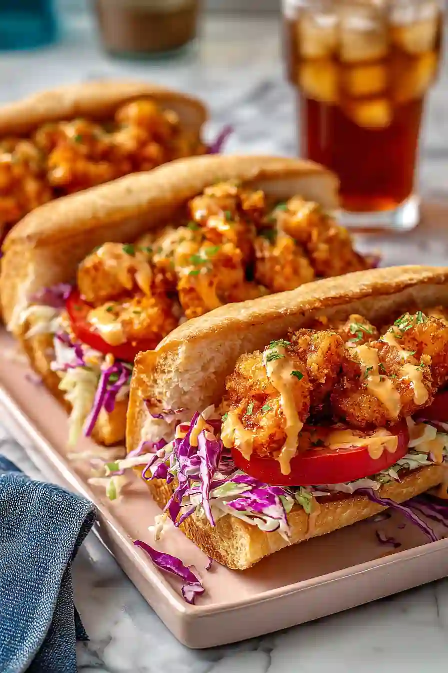 bang bang shrimp po' boy's sandwich