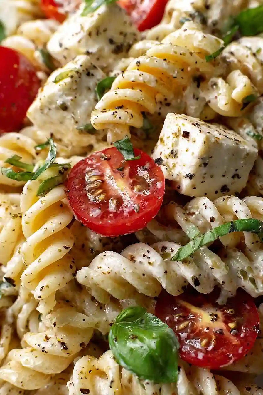 Creamy High Protein Caprese Pasta Salad
