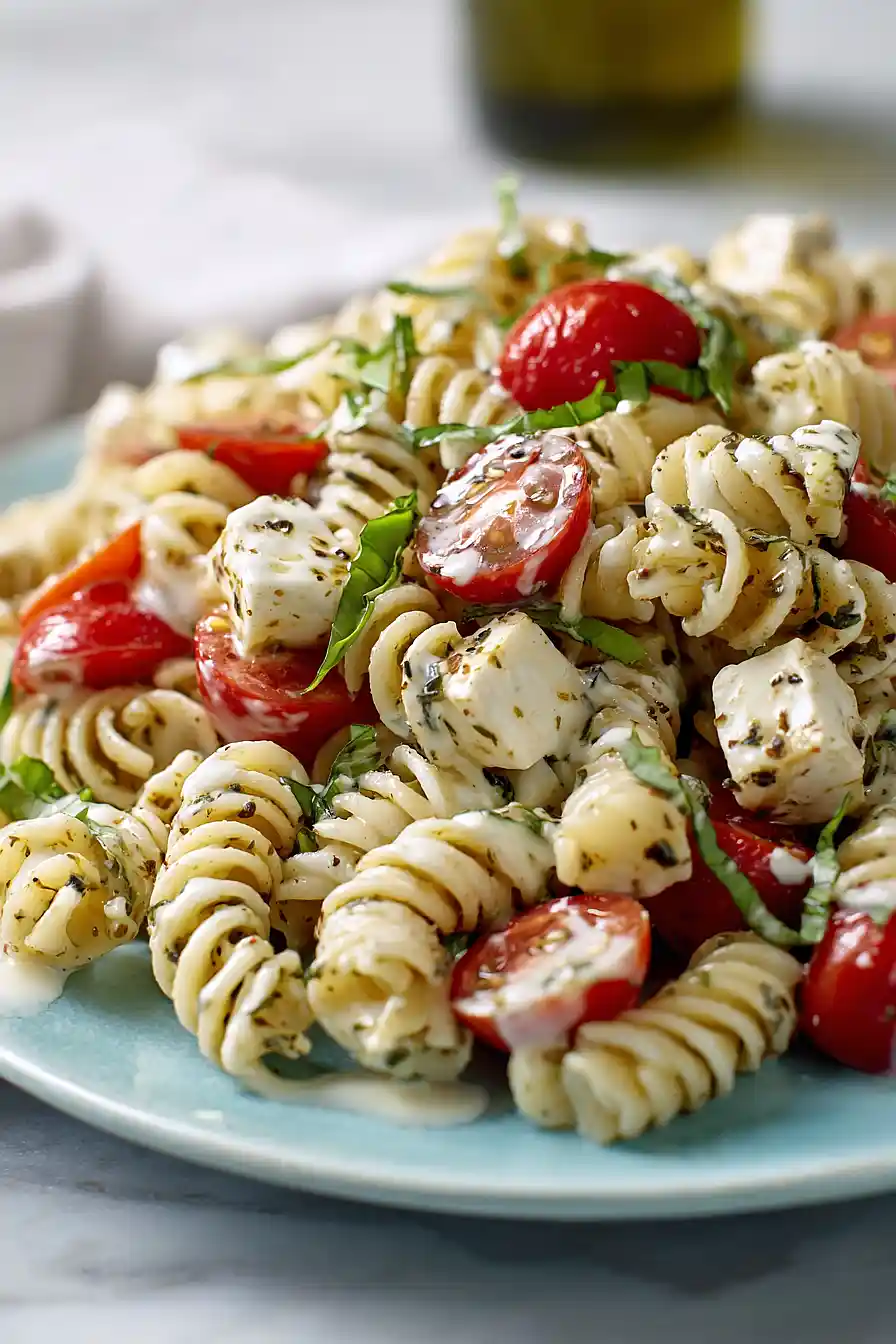 Creamy High Protein Caprese Pasta Salad