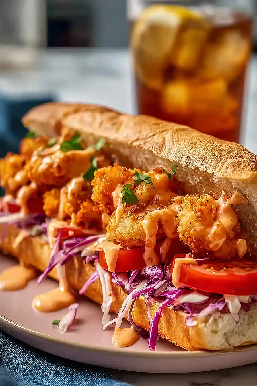 bang bang shrimp po' boy's sandwich