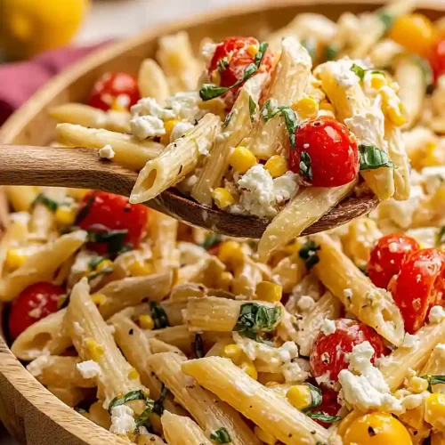 basil pasta salad with goat cheese