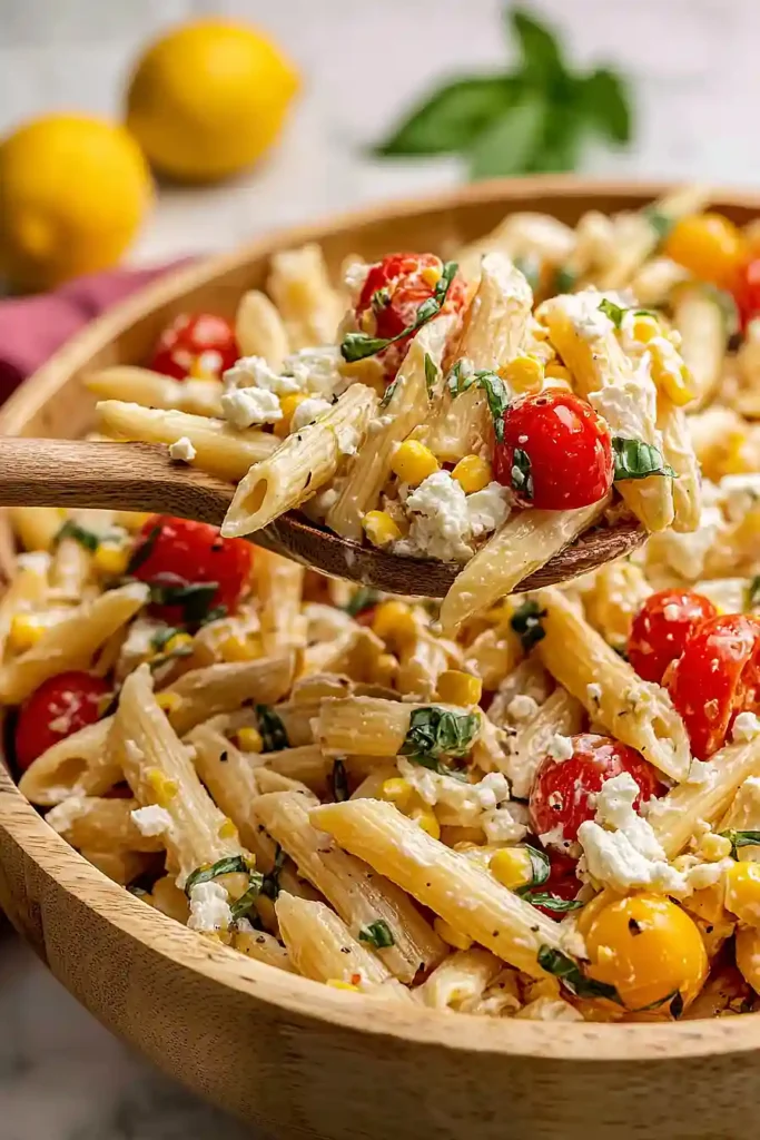 basil pasta salad with goat cheese
