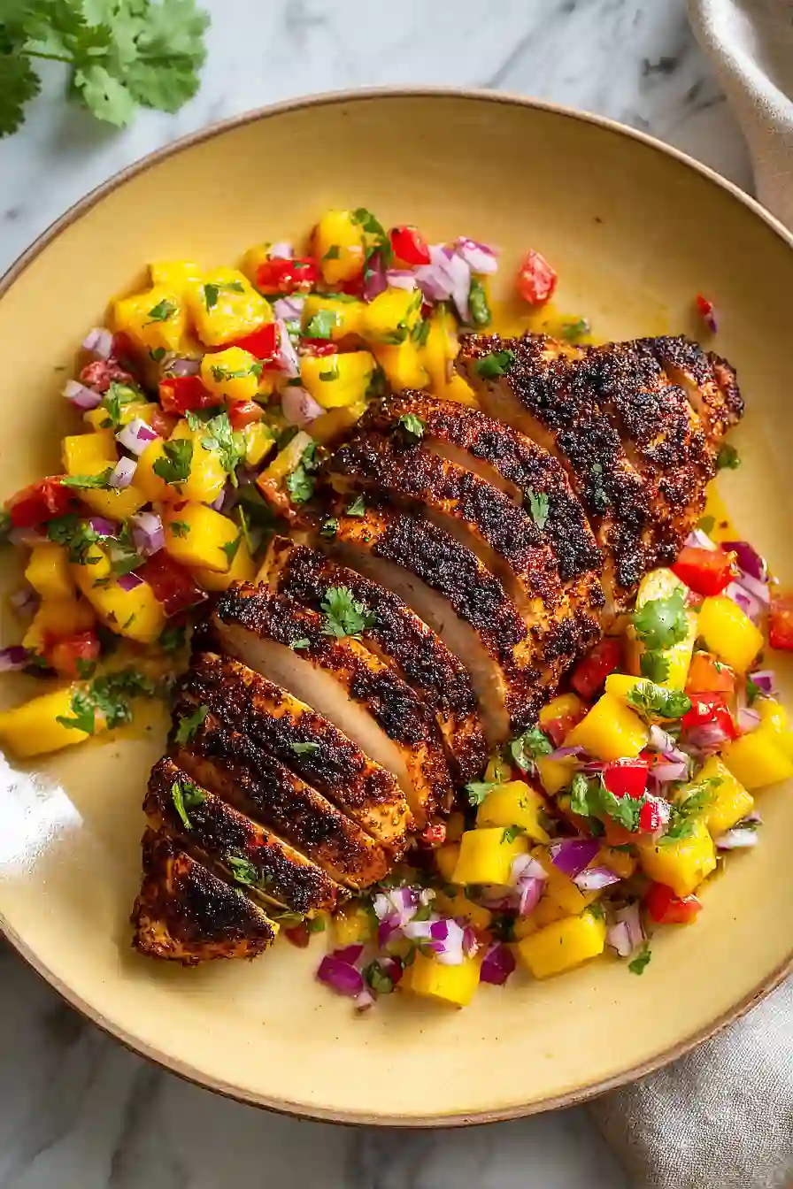 blackened chicken and mango salsa
