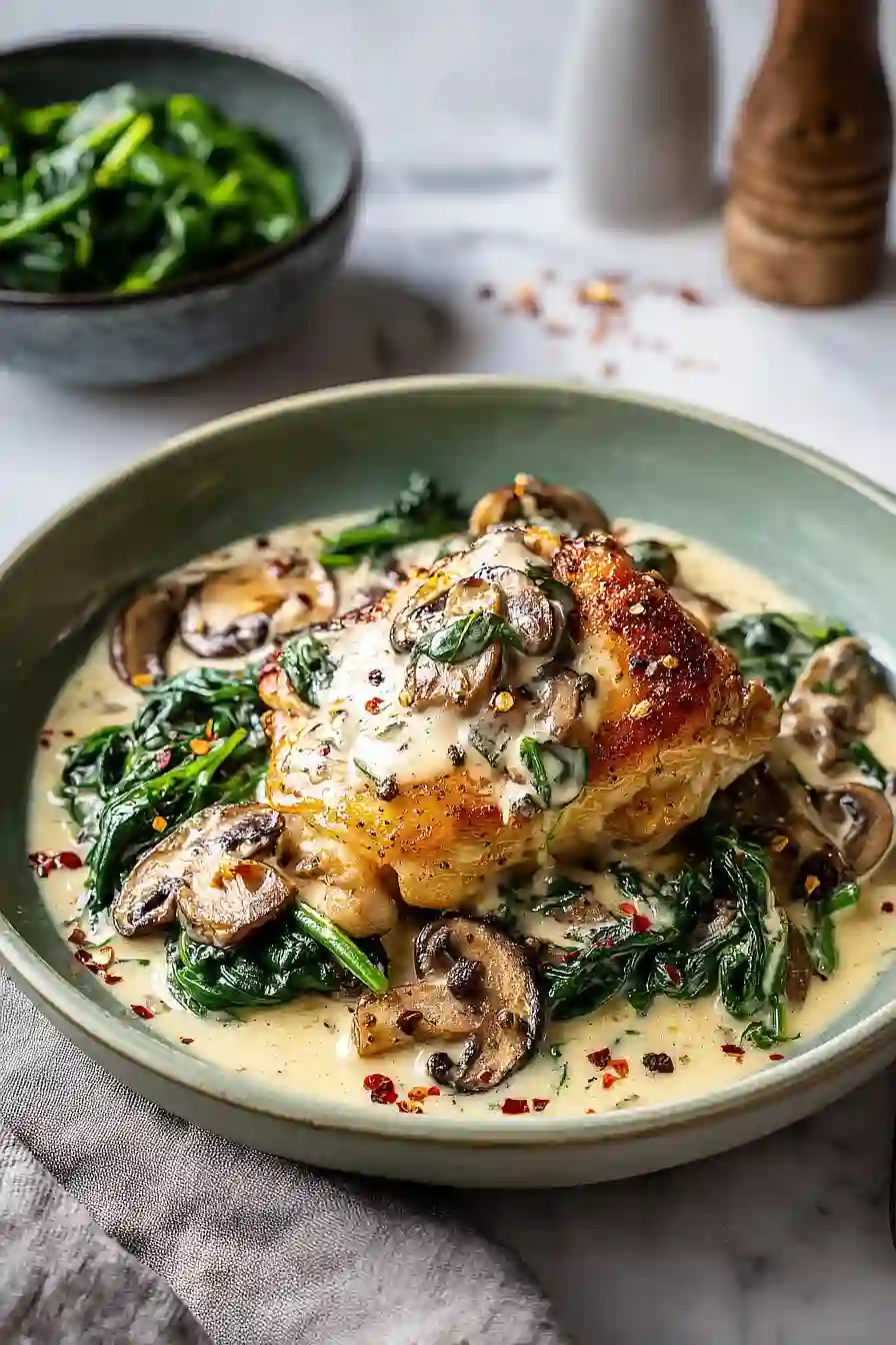 keto chicken with spinach and mushroom