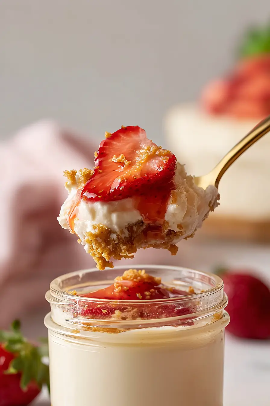 strawberry cheesecake in a jar