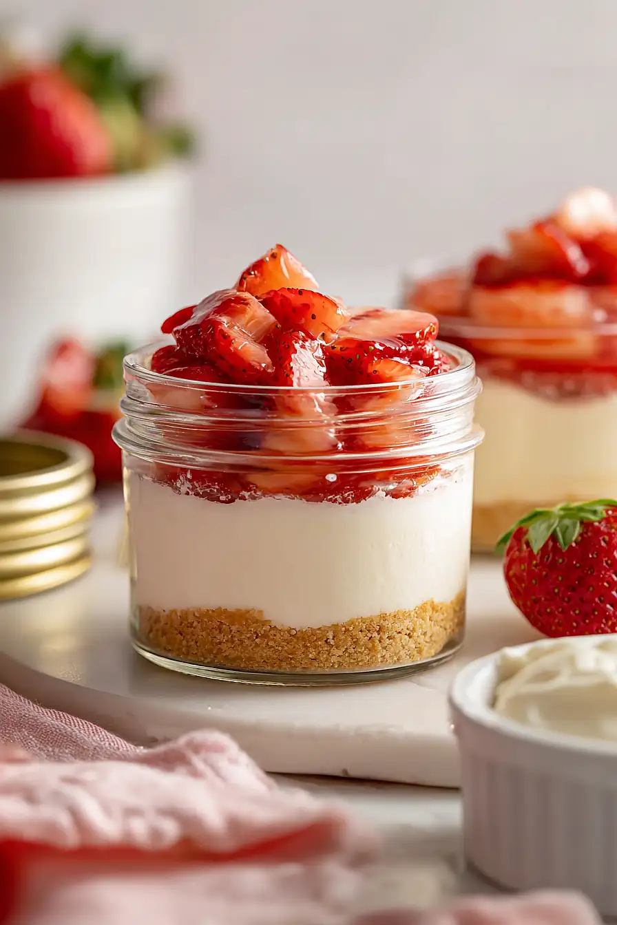 strawberry cheesecake in a jar