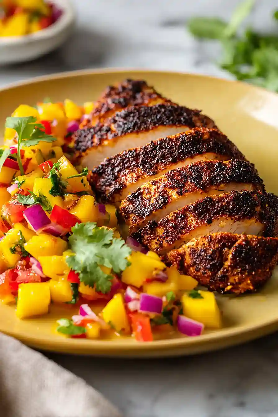 blackened chicken and mango salsa