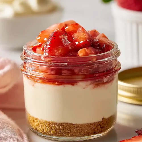strawberry cheesecake in a jar