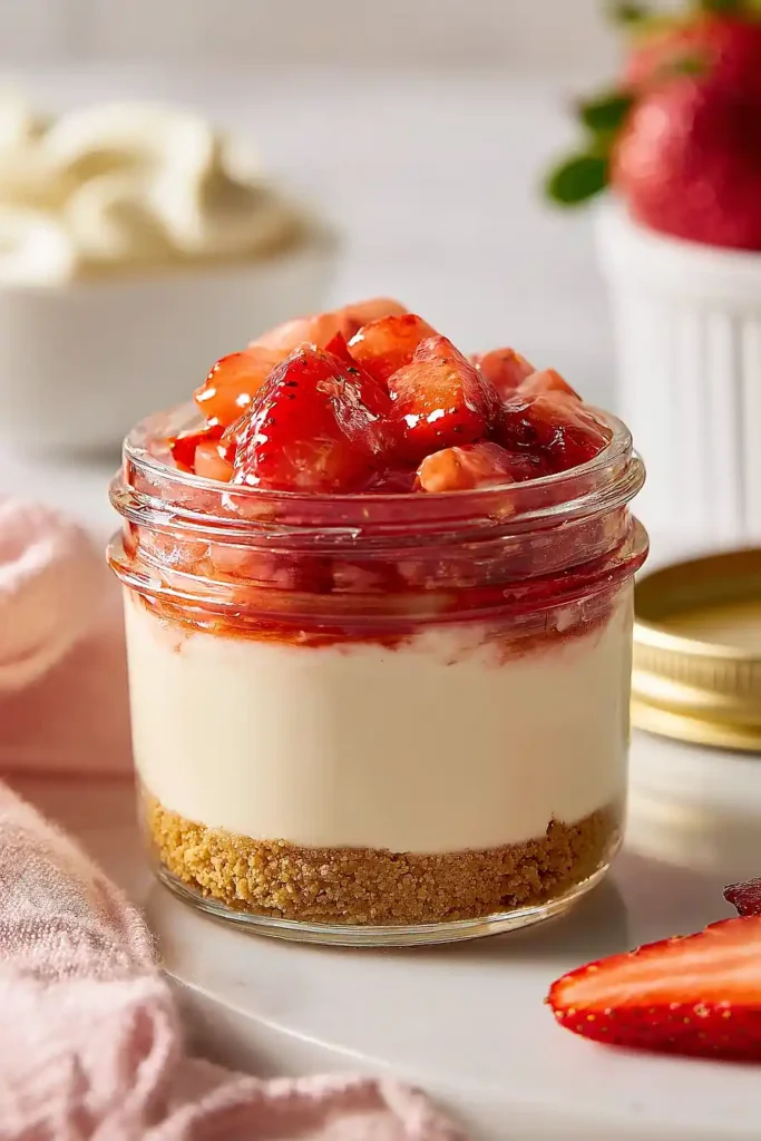 strawberry cheesecake in a jar