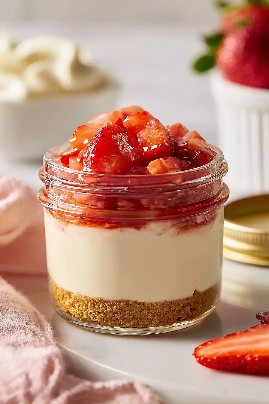strawberry cheesecake in a jar