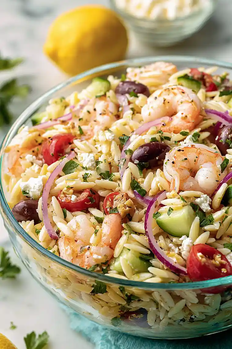 Greek Orzo Pasta Salad With Shrimp