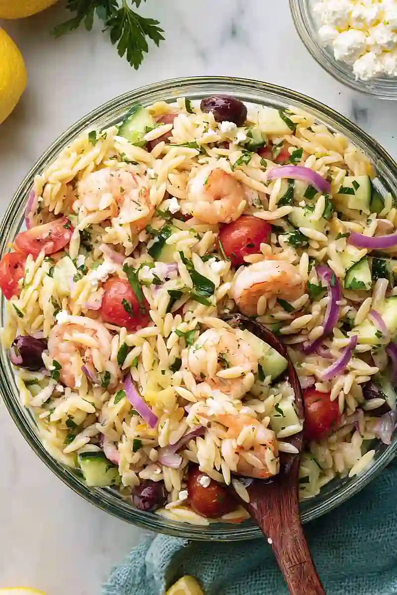 Greek Orzo Pasta Salad With Shrimp