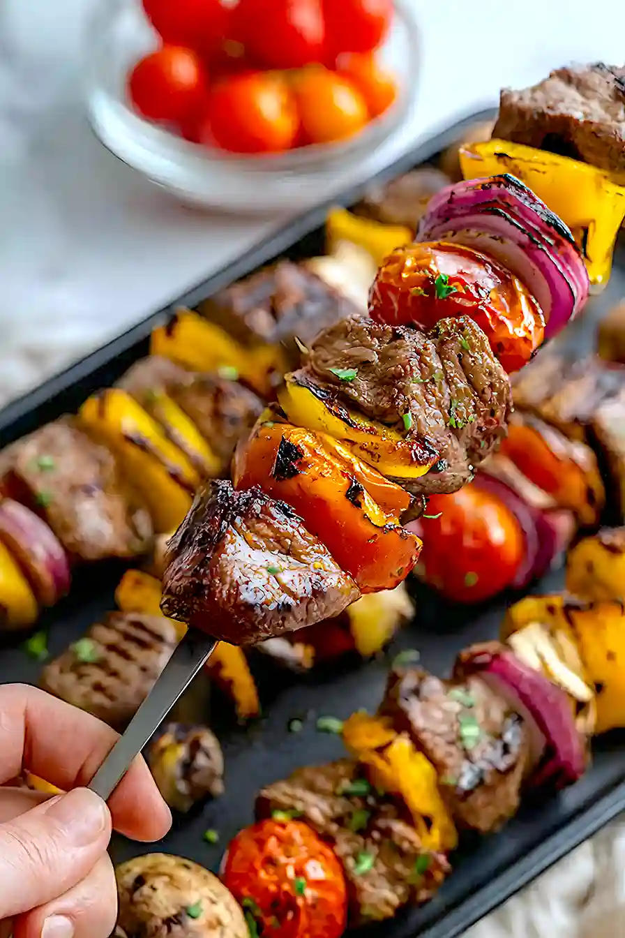beef and vegetable kabobs