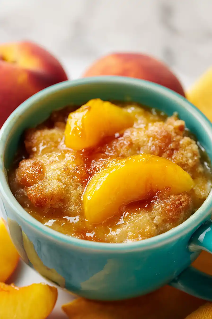 peach cobbler in a mug