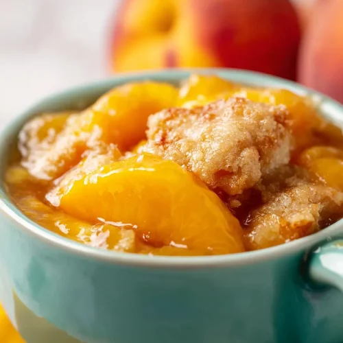 peach cobbler in a mug