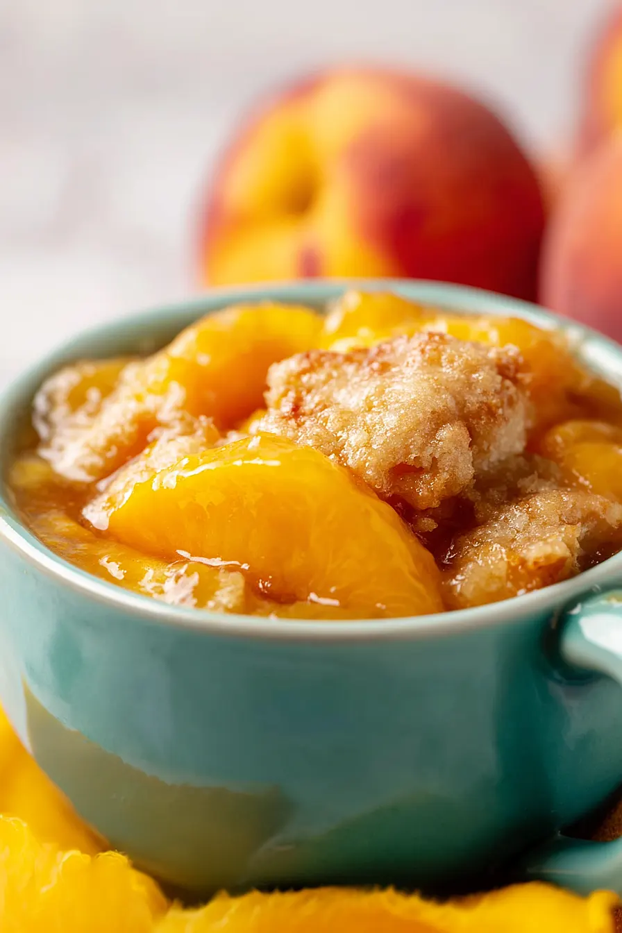 peach cobbler in a mug