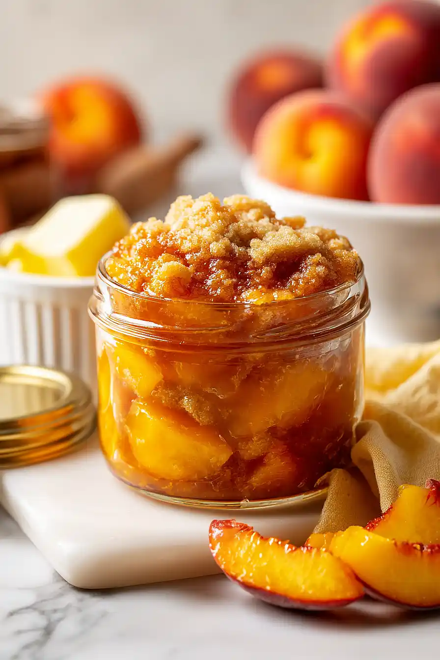 peach cobbler in a jar